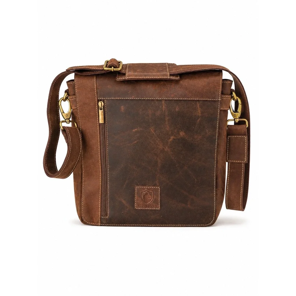 Urban Dezire Brown Distressed Leather Messenger Bag Crossbody‎